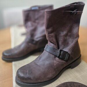 Frye Brown Distressed Leather Moto Engineer Boots - Size 10B
